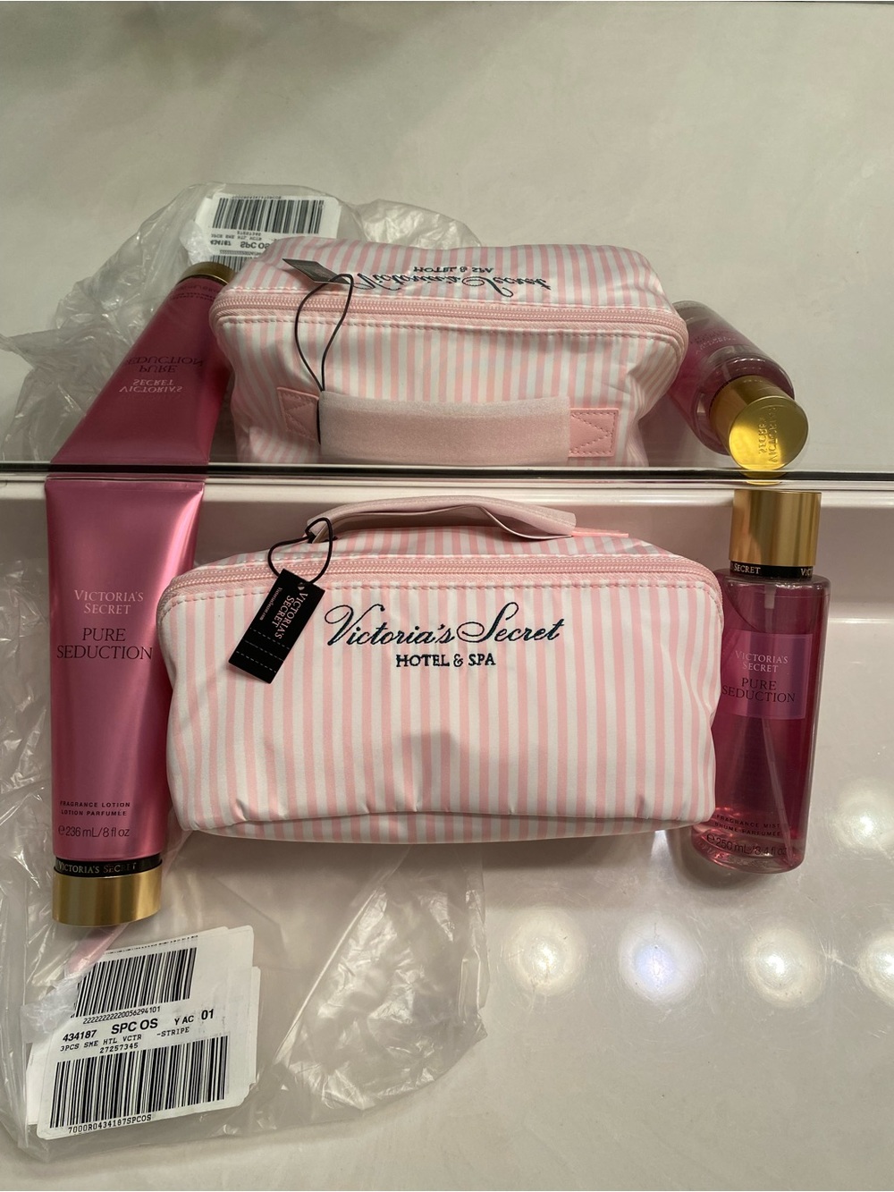 Victoria's Secret Pink Striped Cosmetic Pouch with Pure Seduction Mist